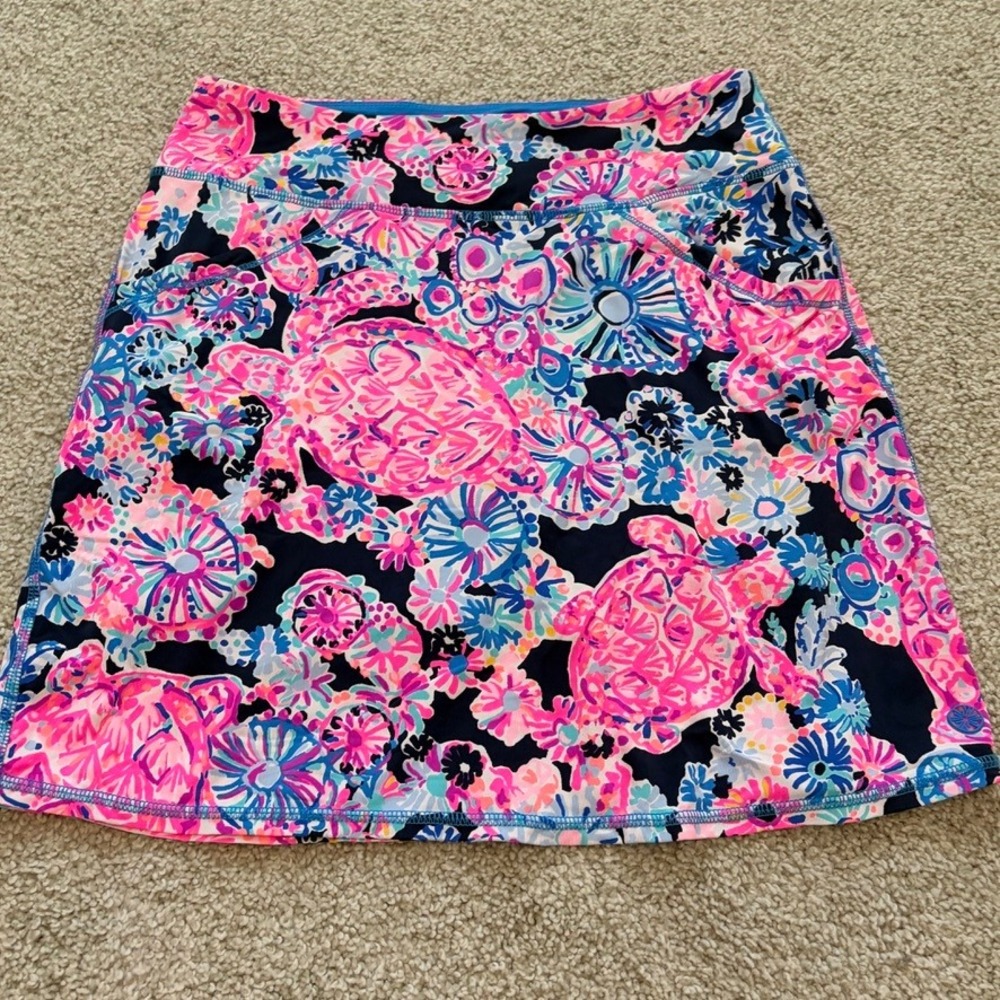 Lilly Pulitzer Luxletic Maryana Skort Womens XS Pink Blue Turtle Print Preppy